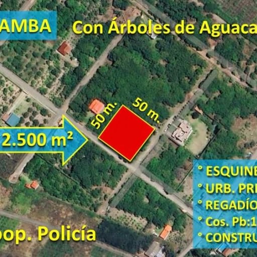 XG_VENTA TERRENO EN GUAYLLABAMBA 2.500 m² con Producción de Aguacates, esquinero.