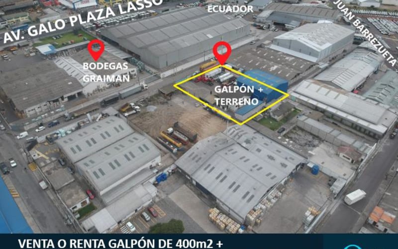 Venta o Renta Galpón en Terreno de 2000m2. Industrial Alto Impacto i3. Carcelén Industrial